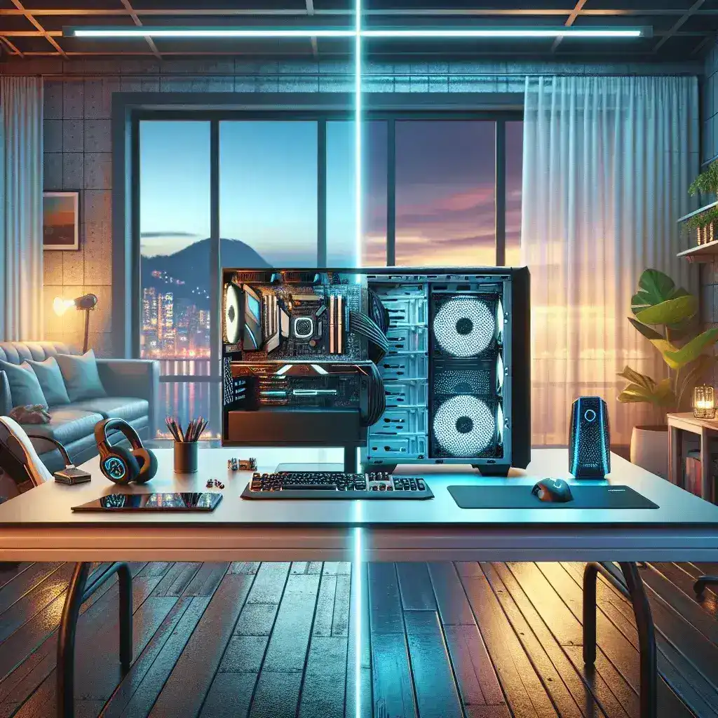 "Comparação entre desktops pré-montados e máquinas personalizadas no Brasil em 2025, mostrando características de desempenho e design."