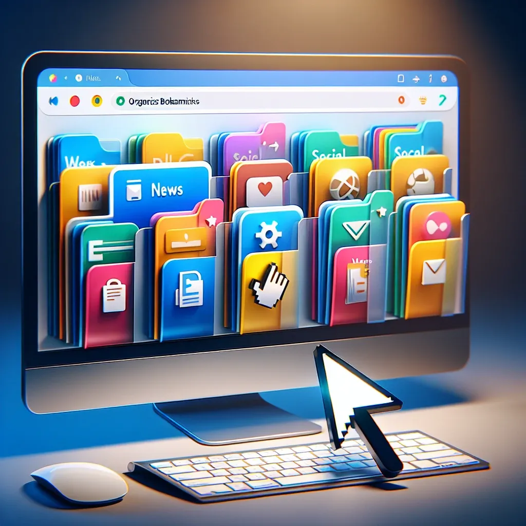 "Imagem ilustrativa de um navegador de internet mostrando a barra de favoritos organizada, com pastas e ícones de sites, representando dicas e truques para melhorar a navegação online."