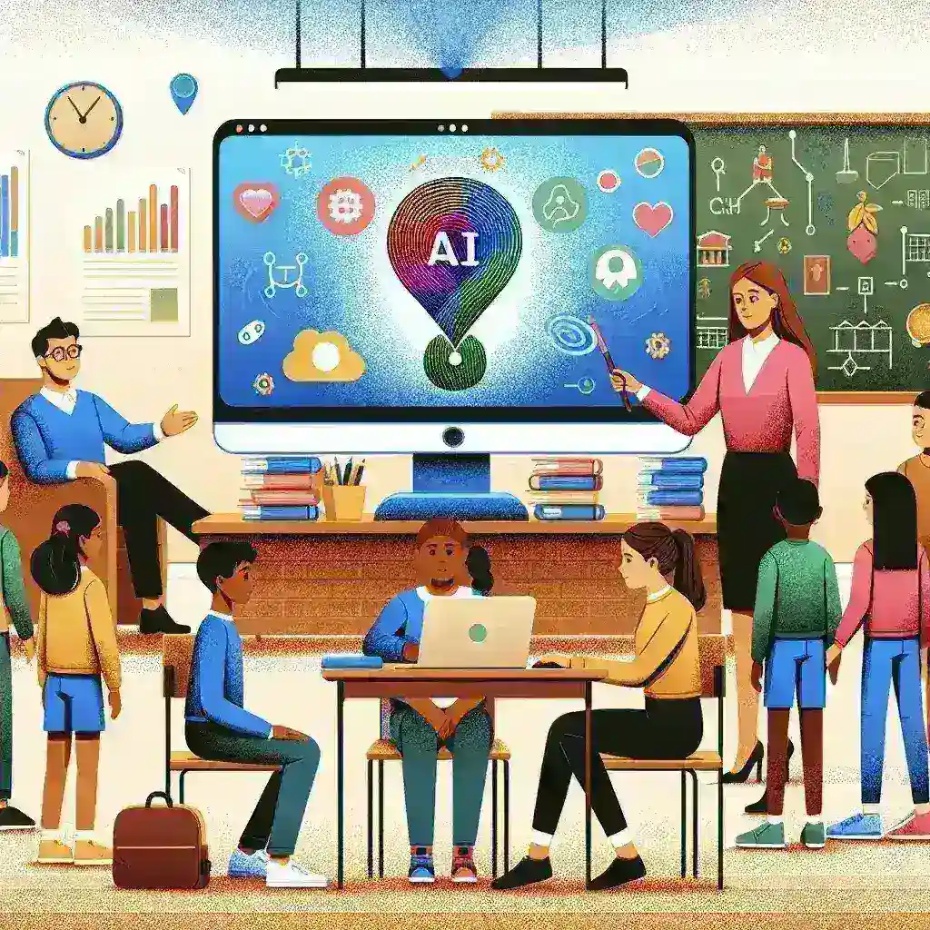 "Estudantes em uma escola pública utilizando tecnologia de IA para triagem de saúde mental, demonstrando como a inteligência artificial pode melhorar o suporte psicológico nas instituições de ensino."