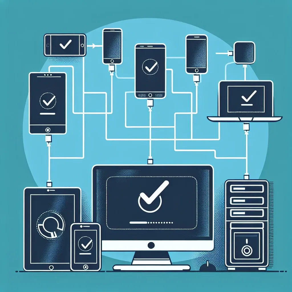 "Imagem ilustrativa do processo de sincronização de arquivos entre dispositivos, destacando a conexão entre um smartphone, tablet e laptop, acompanhada de ícones de nuvem e aplicativos, representando o guia completo sobre como sincronizar arquivos eficazmente."